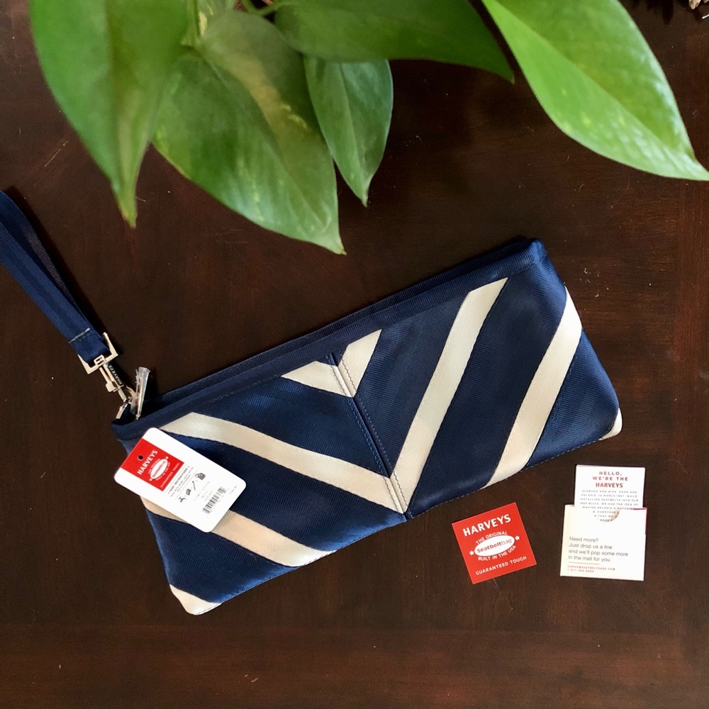 Harveys Blue/Ivory Seatbelt Clutch/Wristlet Bag